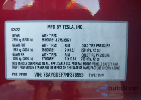 2022 Tesla Model Y Performance Dual Motor All-Wheel Drive из США, поврежденный, VIN 7SAYGDEF7NF376953